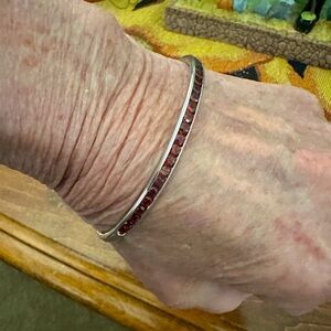 A Sterling Silver Pave Garnet Bangle Bracelet